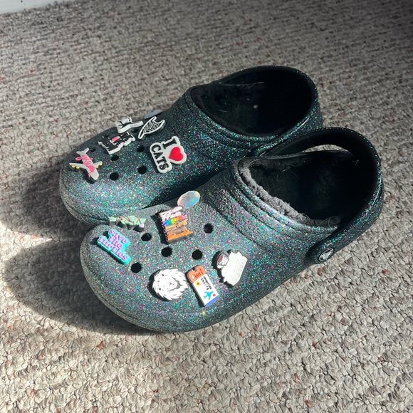 CROCS Shoes - CROCS Glittery Black Clogs with Charms